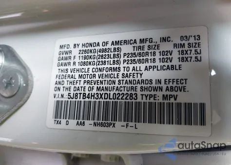 2013 Acura Rdx из США, поврежденный, VIN 5J8TB4H3XDL022283